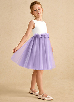 Azazie Louisa Robe Demoiselle D'honneur Fillette Robe Trapèze en Tulle Sans manches Ivoire Lilas image5