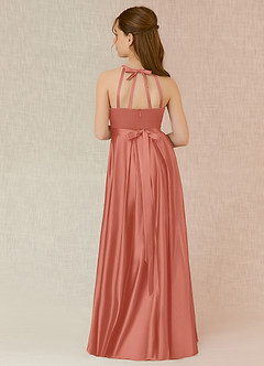 Azazie Arianthe Junior A-Linie mit Taschen Stretch-Satin Kleid Lachsrosa image2