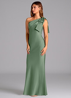 Azazie Yuanna Bridesmaid Dresses Matcha Mermaid One Shoulder Stretch Satin Dress image4