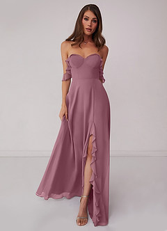Barbie ♥ Azazie Brudtärnklänningar Klänning av A-Line i Chiffong Av axeln Vintage Mauve Konvertibel image3