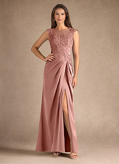 Azazie Santa Barbara Mother of the Bride Dresses Rosette Sheath Pleated Stretch Satin Dress image1