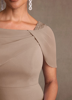 Azazie Deirdre Mother of the Bride Dresses Taupe Column Pleated Stretch Crepe Dress image5