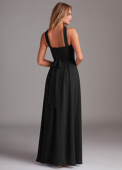 Azazie Dixie Bridesmaid Dresses Black A-Line Halter Pleated Chiffon Dress image2