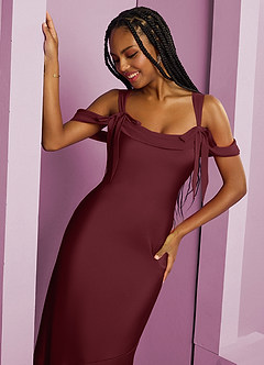 Barbie ♥ Azazie Vestidos de damas de honor Vestido de Cabernet de Satén Elástico de Corte Recto con Plisado image14
