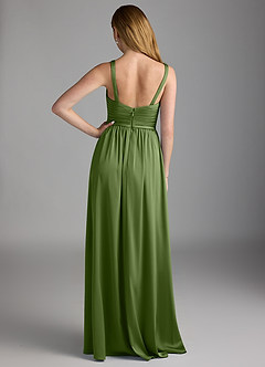Azazie Chanel Robes de demoiselle d'honneur Robe Trapèze en Satin extensible Plissée Genévrier image2