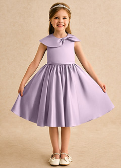 Azazie Acorn Flower Girl Dresses Frosted Lilac A-Line Pleated Matte Satin Dress image1