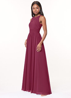 Azazie Harper Bridesmaid Dresses Mulberry A-Line Pleated Chiffon Dress image3