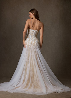 Azazie Lumina Wedding Dresses Diamond White Nude A-Line Sweetheart Neckline Lace Dress image2