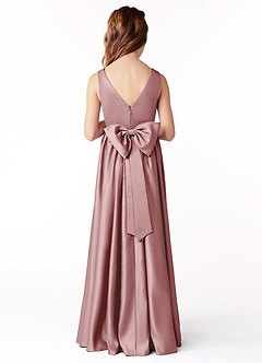 Azazie Hathaway Junior Dusty Rose A-Line Bow Matte Satin Dress image2