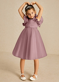 Azazie Kaeya Flower Girl Dresses Dusty Rose A-Line Bow Tulle Dress image3