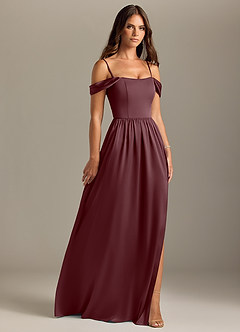 Azazie Calianna Bridesmaid Dresses Sangria A-Line Off the Shoulder Stretch Satin Convertible Dress image7
