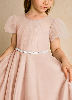 Azazie Duckie Abiti da Ragazza di Fiori Abito Principessa in Tulle Plissettato Rosa Inglese image6