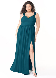 Azazie Cleobella Bridesmaid Dresses Ink Blue A-Line Sweetheart Lace Chiffon Dress image8