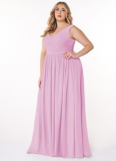 Azazie Keyla Bridesmaid Dresses Candy Pink A-Line V-Neck Pleated Chiffon Dress image8