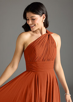 Azazie Charlize Bridesmaid Dresses Burnt Orange A-Line One Shoulder Chiffon Dress image5