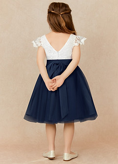 Azazie Vetty Flower Girl Dresses Ivory Dark Navy A-Line Lace Tulle Dress image2