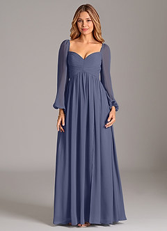 Azazie Alia Bridesmaid Dresses Stormy A-Line Long Sleeve Chiffon Dress image7