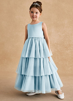 Azazie Megallie Flower Girl Dresses Sky Blue A-Line Bow Tulle Dress image2