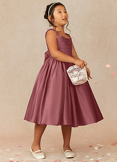 Azazie Cutie Pie Flower Girl Dresses Amethyst A-Line Pleated Matte Satin Dress image1