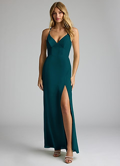 Azazie Becca Bridesmaid Dresses Pine Sheath V-Neck Chiffon Dress image1