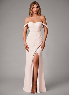 Azazie Haisley Jurken voor bruidsmeisjes Converteerbaar Jurk van Chiffon met Kolom Off the Shoulder Rozenblaadje image4