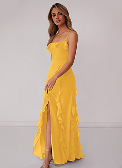 Lace Top Chiffon Skirt Dresses with Slit Marigold