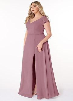 Azazie Claudine Final Sale Vintage Mauve A-Line Flutter Sleeve Chiffon Dress image9