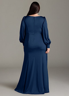 Azazie Raye Bridesmaid Dresses Dark Navy Mermaid Long Sleeve Stretch Satin Dress image8