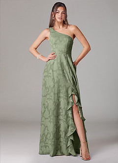 Azazie Ellianna Bridesmaid Dresses Pistachio A-Line One Shoulder Floral Burnout Dress image1