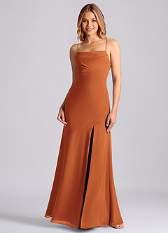 Azazie Grata Robes de demoiselle d'honneur Robe Sirène en Mousseline de soie Plissée Cannelle image3