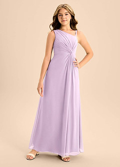 Azazie Brooke Junior Vestido de Lila Esmerilada de Gasa de Corte en A con Corte Lateral image4