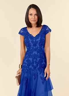 Azazie Romy Mother of the Bride Dresses Royal Blue Mermaid V-Neck Sequins Tulle Dress image5