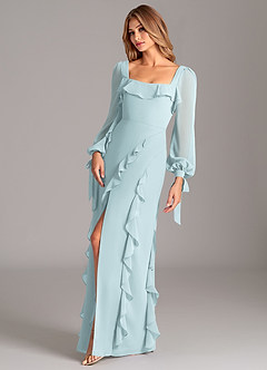 Azazie Candice Bridesmaid Dresses Mist A-Line Long Sleeve Chiffon Dress image3
