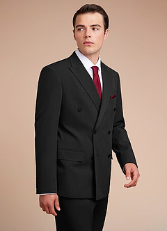 front Collins Black Double Breasted Wool Blend Suit Jacket