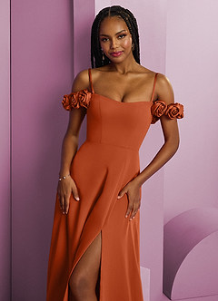 Barbie ♥ Azazie Jurken voor bruidsmeisjes Converteerbaar Jurk van Chiffon met A-Lijn Off the Shoulder Verbrande Sinaasappel image9