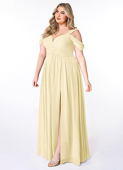 Azazie Lianne Bridesmaid Dresses Lemon Sorbet A-Line Off the Shoulder Chiffon Dress image9