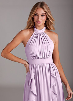 Azazie Avary Bridesmaid Dresses Frosted Lilac A-Line Pleated Chiffon Dress image6