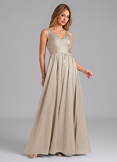 Azazie Keyla Bridesmaid Dresses Frost A-Line Pleated Stretch Satin Dress image6