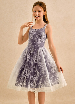Azazie Cubbie Girls Formal vestidos de niña de las flores Vestido de Ciruela de Encaje de Corte en A image3
