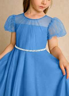Azazie Duckie Flower Girl Dresses Blue Jay Ball-Gown Pleated Tulle Dress image6
