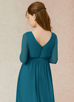 Azazie Angelica Junior Abito A-Line in Chiffon Plissettato Blu Inchiostro image7