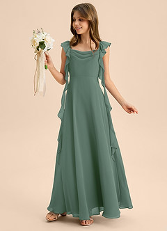 Azazie Carmin Junior Eucalyptus A-Line Ruched Chiffon Dress image3