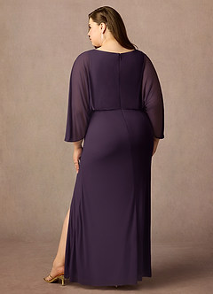 Azazie Ysabella Mother of the Bride Dresses Plum Mermaid Pleated Mesh Dress image2