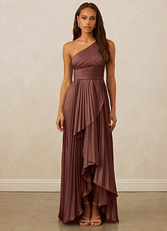 Christian Siriano Bridal for Azazie 1008 Bridesmaid Dresses Espresso A-Line One Shoulder Stretch Satin Dress image1