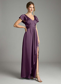 Azazie Omari Bridesmaid Dresses Plum A-Line Stretch Satin Dress image5