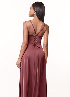 Azazie Maksim Bridesmaid Dresses Desert Rose A-Line V-Neck Stretch Satin Dress image3