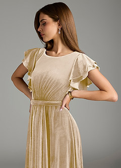 Azazie Daphne Modest Bridesmaid Dresses A-Line Velvet Floor-Length Dress with Belt image2