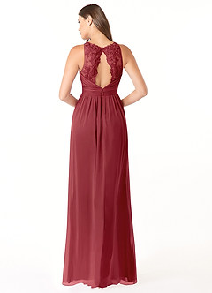 Azazie Luz Bridesmaid Dresses Pomegranate A-Line Lace Chiffon Dress image2