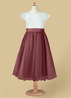 Azazie Vetty Flower Girl Dresses Ivory Desert Rose A-Line Lace Tulle Dress image12