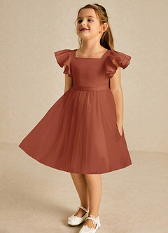 Azazie Kaeya Flower Girl Dresses Auburn A-Line Bow Tulle Dress image4
